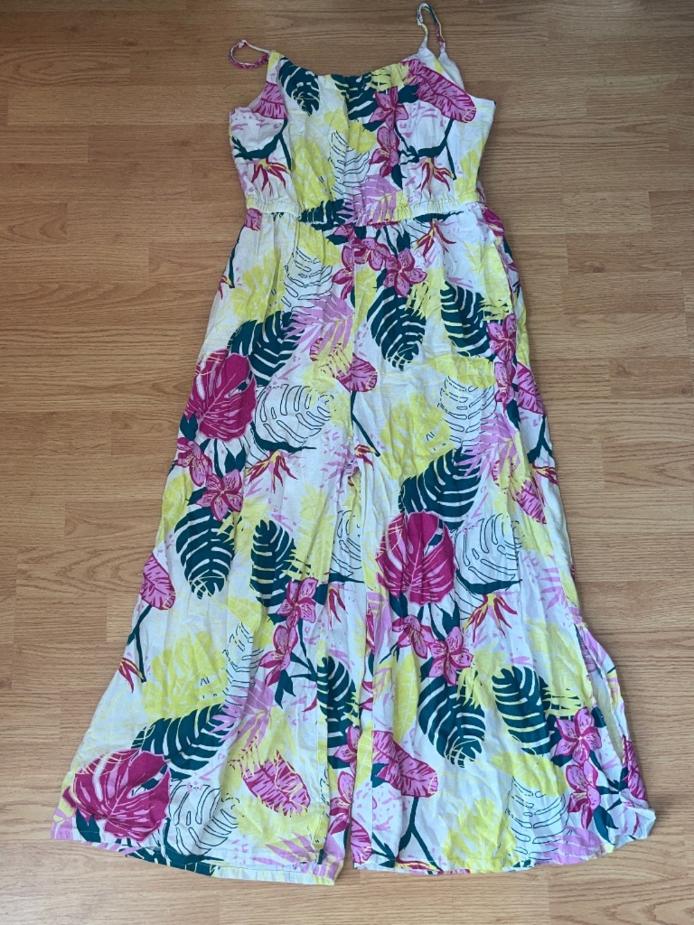 Nicole Miller Linen Blend Tropical Wide Leg Jumpsuit Overalls Size Medium - Picture 3 of 14